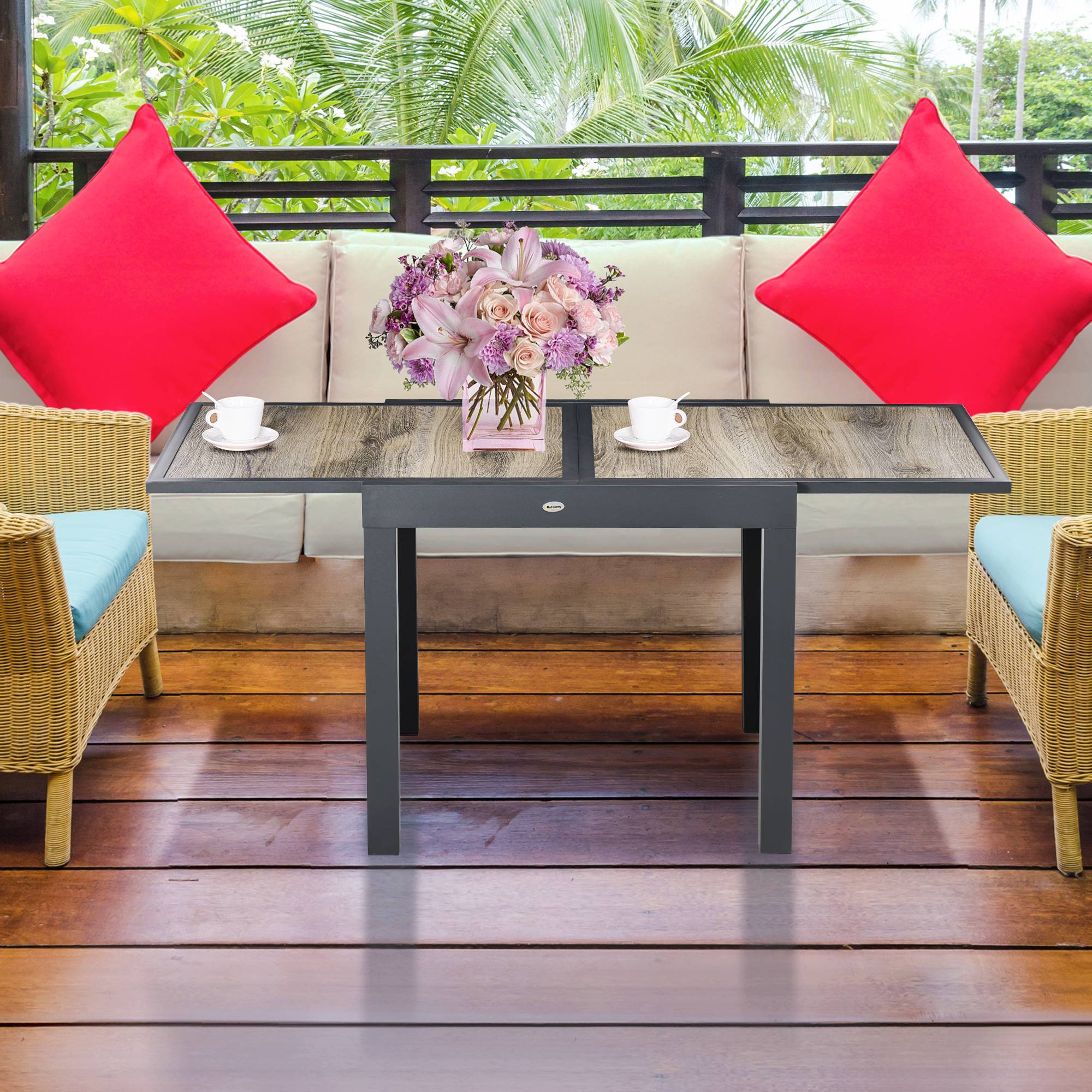 ComfortXL - Table de jardin extensible aluminium effet bois 80-160 x 80 cm terrasse 6 personnes - ComfortXL Outdoor Living - Image 4