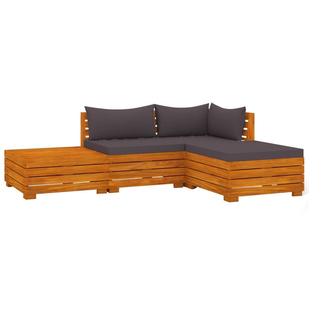 Helloshop26 - Salon de jardin meuble d'extérieur ensemble de mobilier 4 pièces avec coussins bois d'acacia solide - Image 1