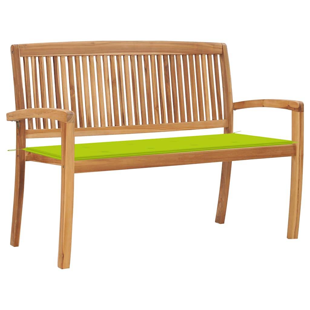 ComfortXL - Banc de Jardin Teck Massif Extérieur Empilable Coussin Vert Vif 128cm - ComfortXL Outdoor Living