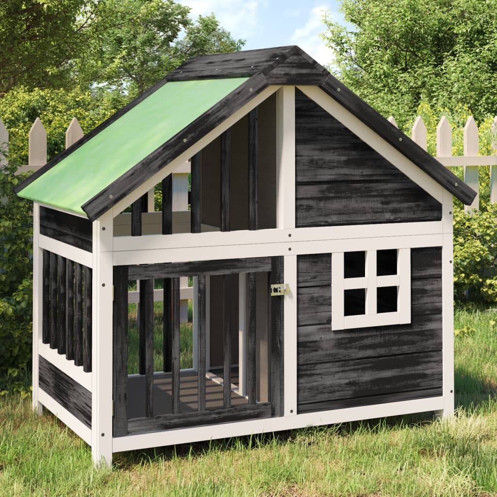 ComfortXL - Niche pour chien en bois de pin massif grise avec toit vert étanche – ComfortXL Outdoor Living - Image 1
