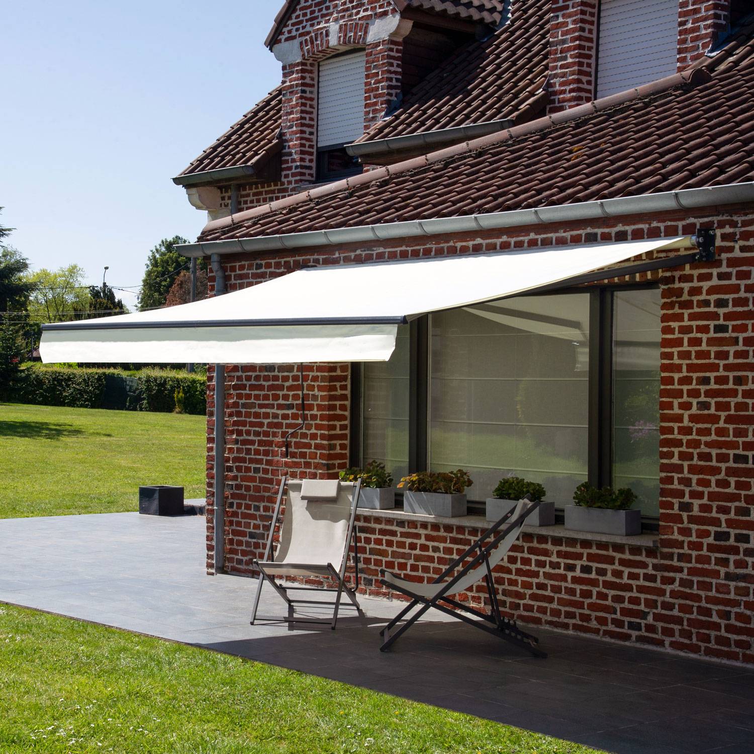 Happy Garden - Store banne SAULE 3,5 × 3m - Toile beige et structure grise - HAPPY GARDEN - Image 5