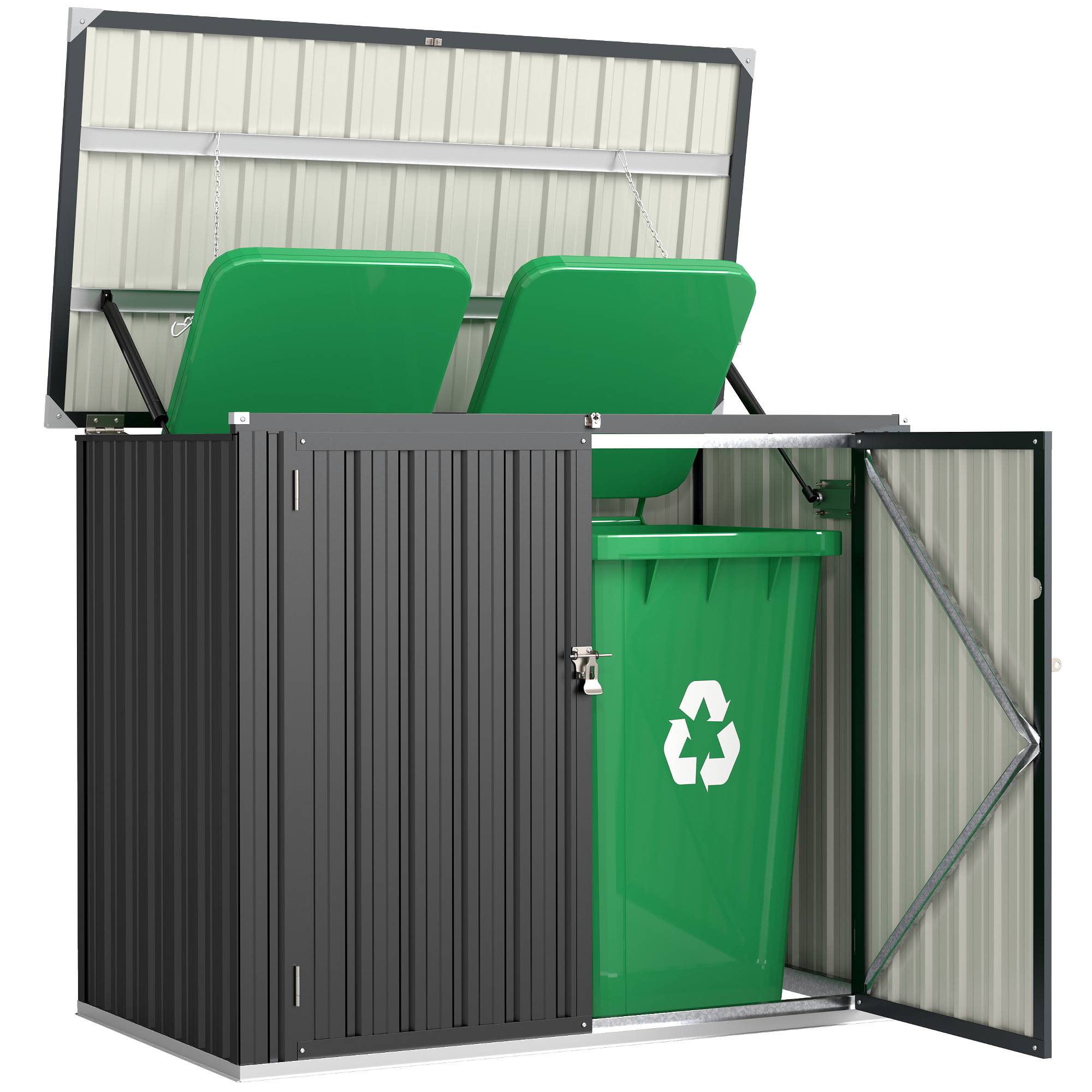 Sans Marque - Cobertizo Contenedor Basura Double Acero Galvanizado 240L Tapa Abatible Puertas Cerradura Gris - Image 1
