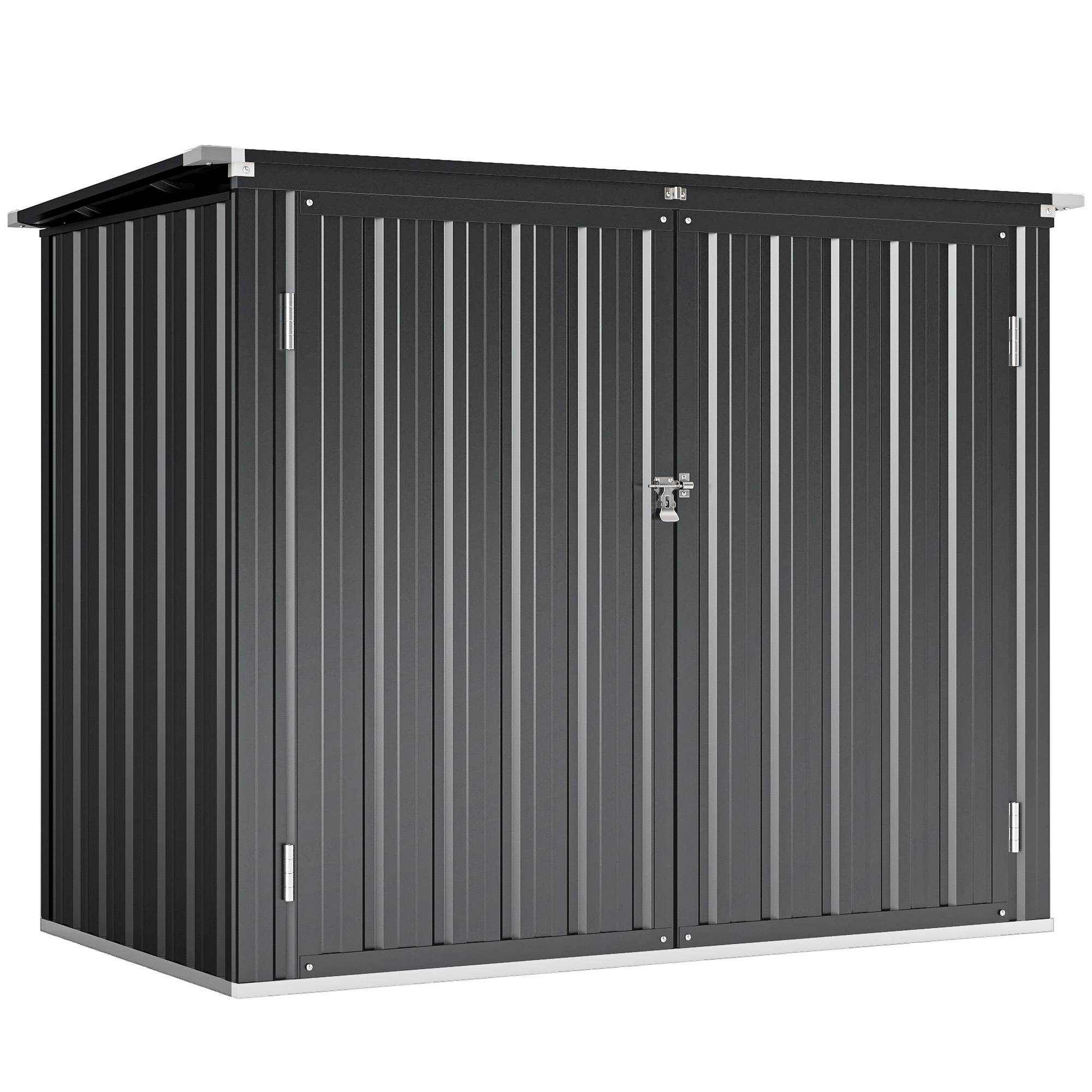 Sans Marque - Cobertizo Contenedor Basura Double Acero Galvanizado 240L Tapa Abatible Puertas Cerradura Gris - Image 2