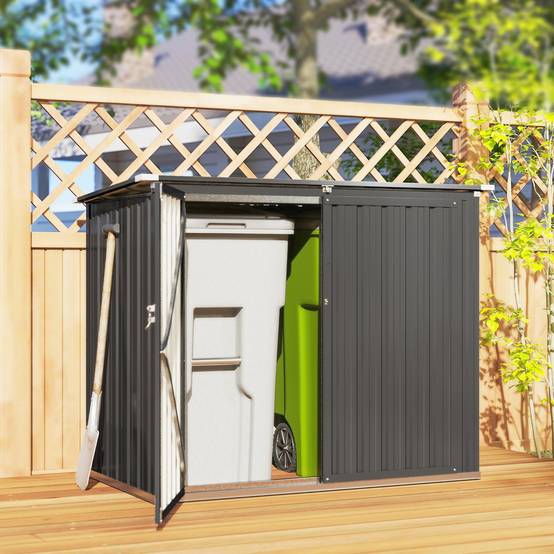 Sans Marque - Cobertizo Contenedor Basura Double Acero Galvanizado 240L Tapa Abatible Puertas Cerradura Gris - Image 4