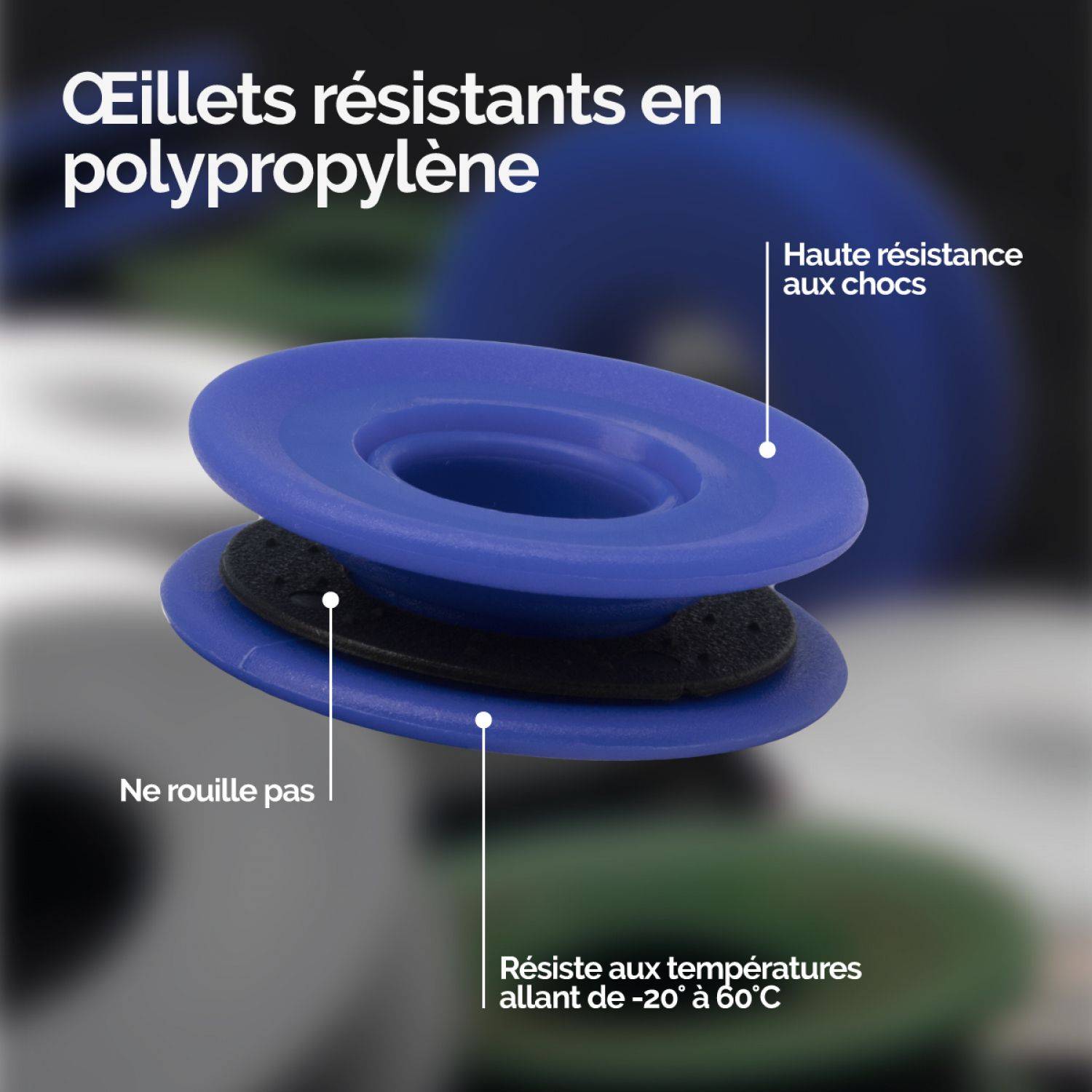 Linxor - Lot de 60 oeillets à clipser pour bâche à bulles ou autres types de bâches  - Bleu - Linxor - Image 2
