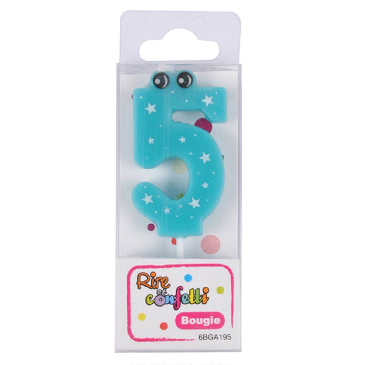 Paris Prix - Bougie d'Anniversaire "Chiffre 5" 5cm Bleu - Image 2