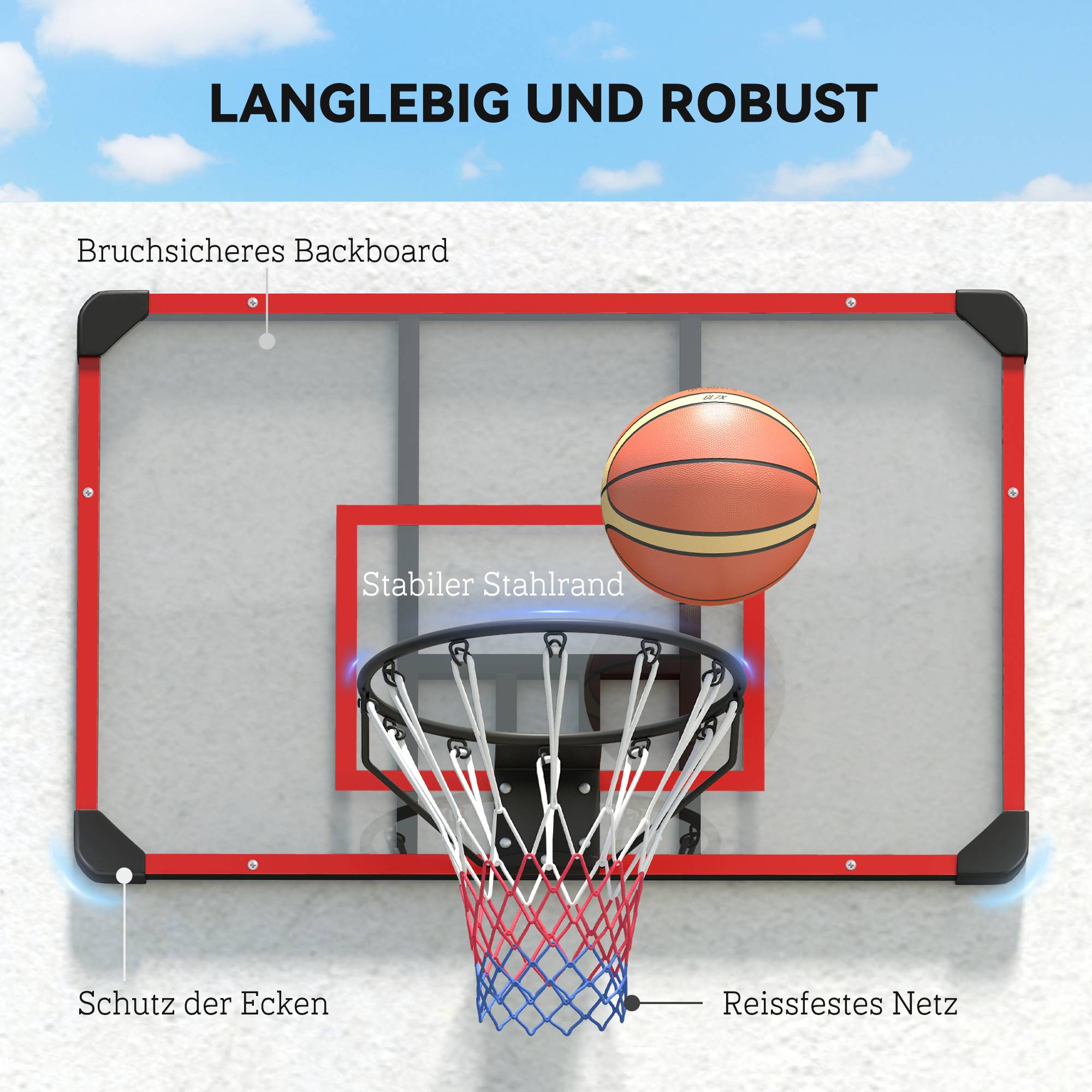 Panier De Basket Mural Réglable 47-110 Cm – Jeu Intérieur/extérieur – Cadeau Sport
