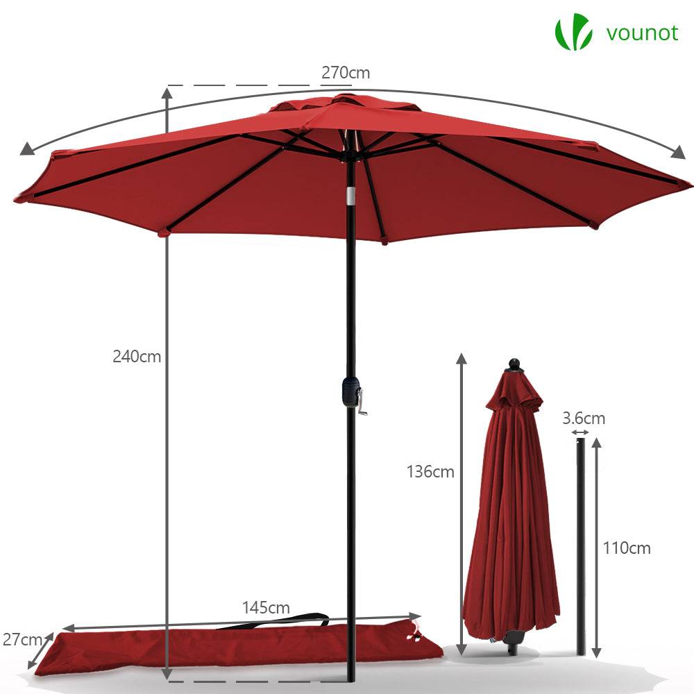 Vounot - Parasol inclinable 2.70 x 2.40m avec housse de protection rouge - Image 6
