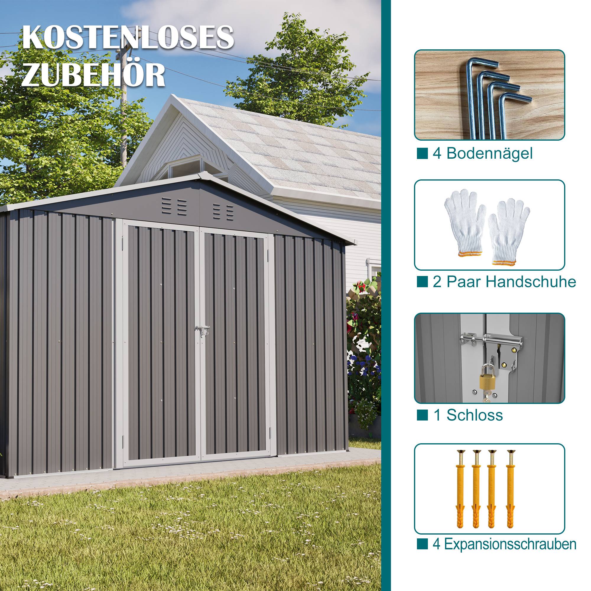 ComfortXL - Abri de jardin métal galvanisé pour outils rangement 300 x 252 x 191 cm anthracite - ComfortXL Outdoor Living - Image 7