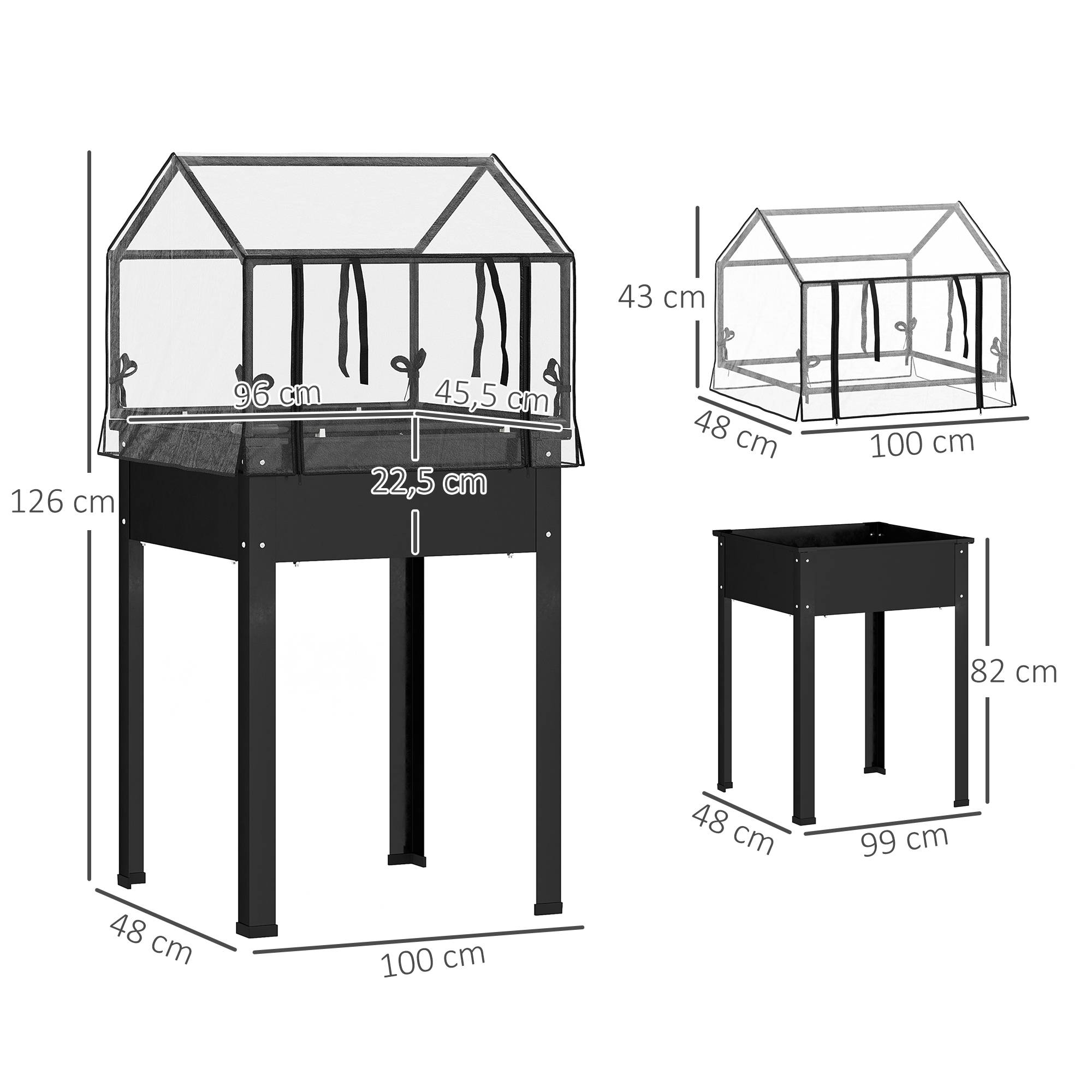 Carré Potager Sur Pieds Métal Serre Jardin Balcon Drainage 60x60x120cm Noir - ComfortXL Outdoor Living - Image 3