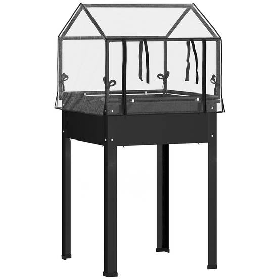 Carré Potager Sur Pieds Métal Serre Jardin Balcon Drainage 60x60x120cm Noir - ComfortXL Outdoor Living - Image 2