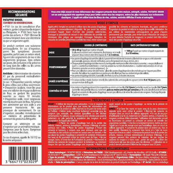 Lot de 2 boites Raticide Rats & Souris - Pat'Appât Espèces résistantes , boite de 150grs ( 15x10grs) - Image 3