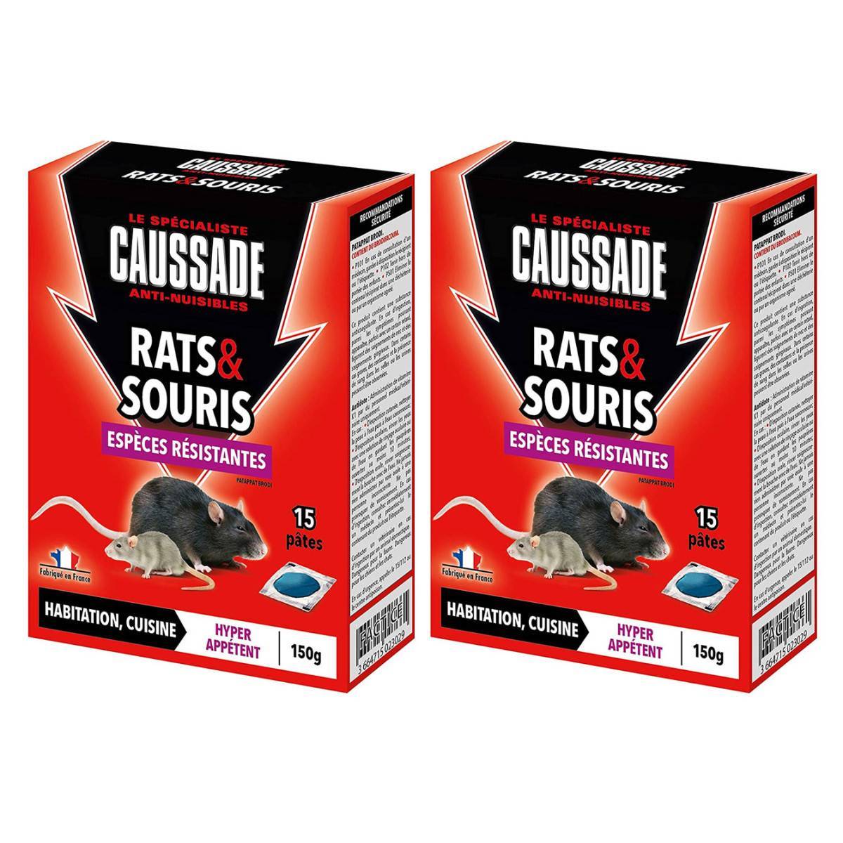 Lot de 2 boites Raticide Rats & Souris - Pat'Appât Espèces résistantes , boite de 150grs ( 15x10grs) - Image 1