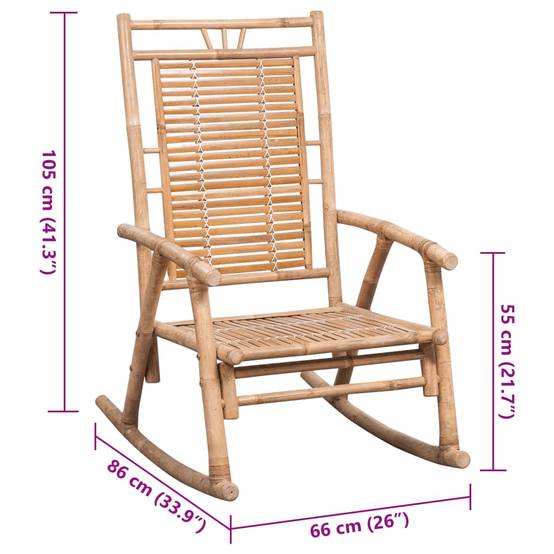 Chaise à bascule bambou avec coussin bleu royal 66 x 86 x 105 cm - PANGIVO - Image 8