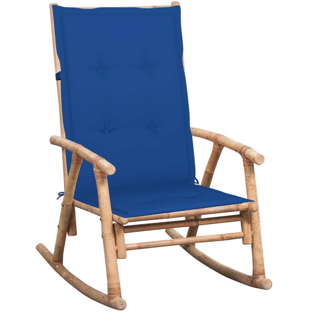 Chaise à bascule bambou avec coussin bleu royal 66 x 86 x 105 cm - PANGIVO - Image 1