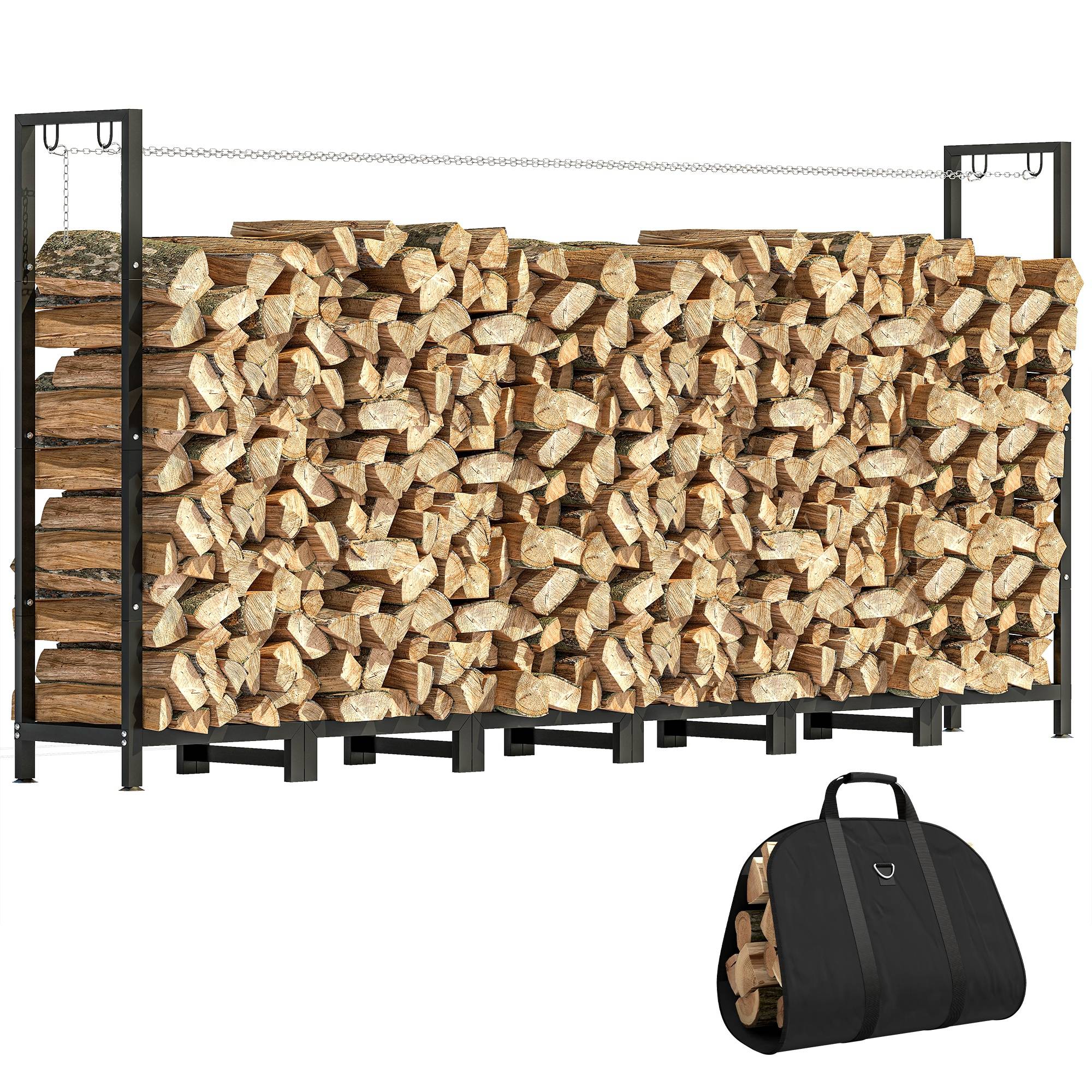 Abri à bûches ajustable de 0,8 m³ avec bâche imperméable et chaînes en acier, 235 x 31 x 116 cm, noir - Image 1