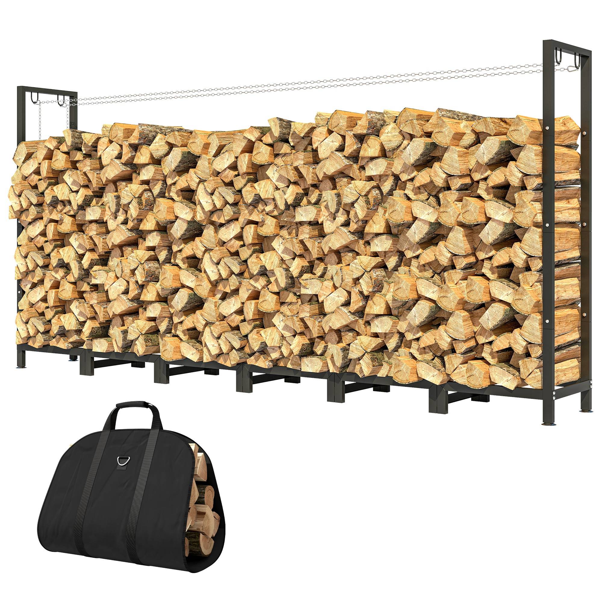 Abri à bûches ajustable de 0,8 m³ avec bâche imperméable et chaînes en acier, 235 x 31 x 116 cm, noir - Image 2