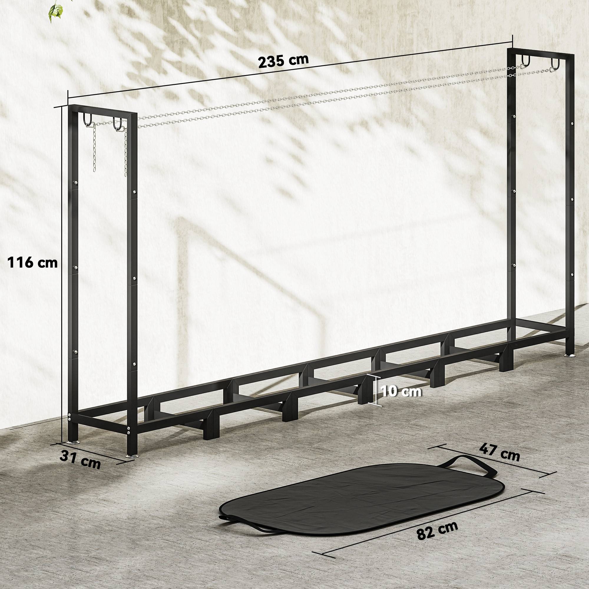 Abri à bûches ajustable de 0,8 m³ avec bâche imperméable et chaînes en acier, 235 x 31 x 116 cm, noir - Image 5