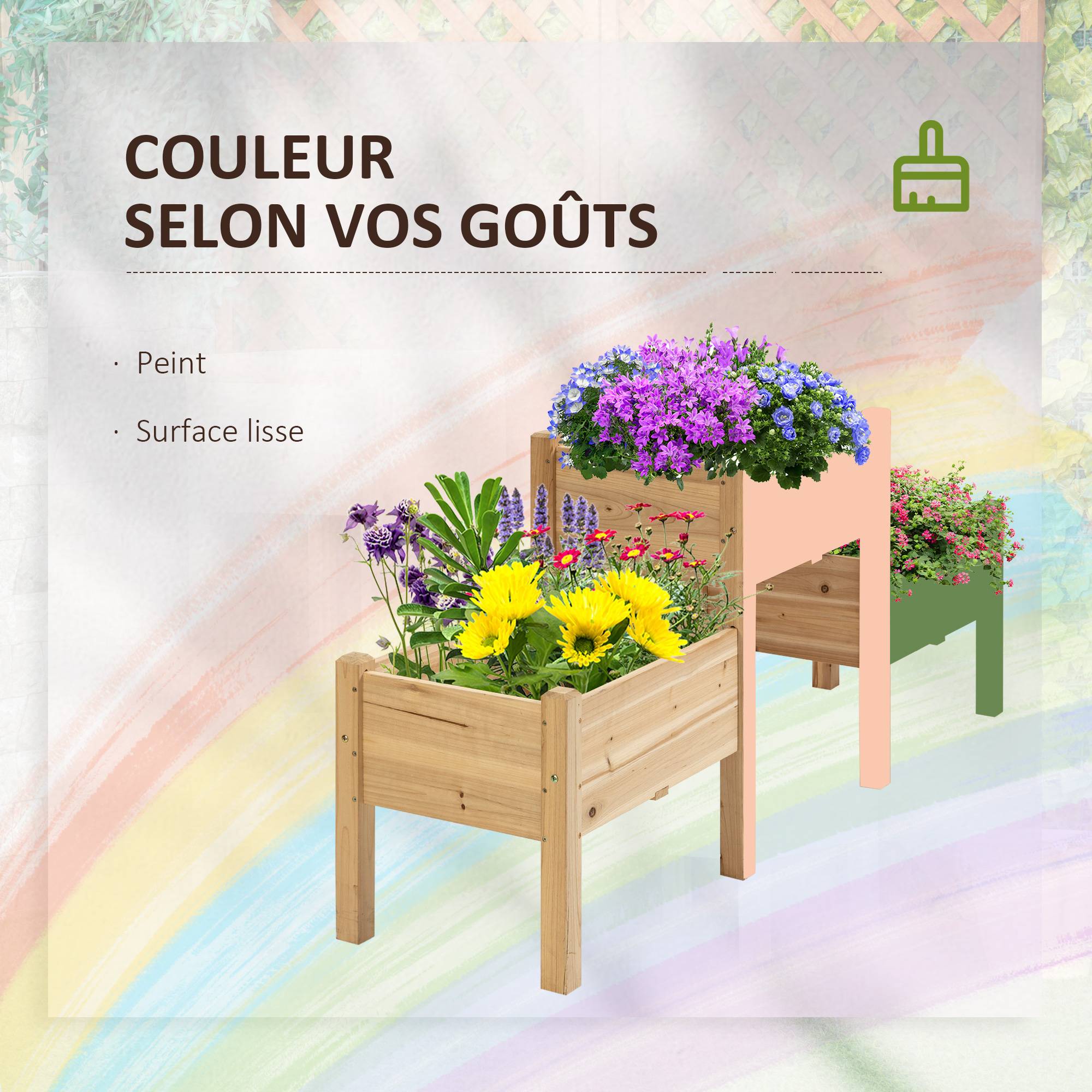 Jardinière sur Pieds carré Potager 2 étages dim. 184L x 45l x 80H cm Inserts d'irrigation Bois Sapin pré-huilé - Image 8