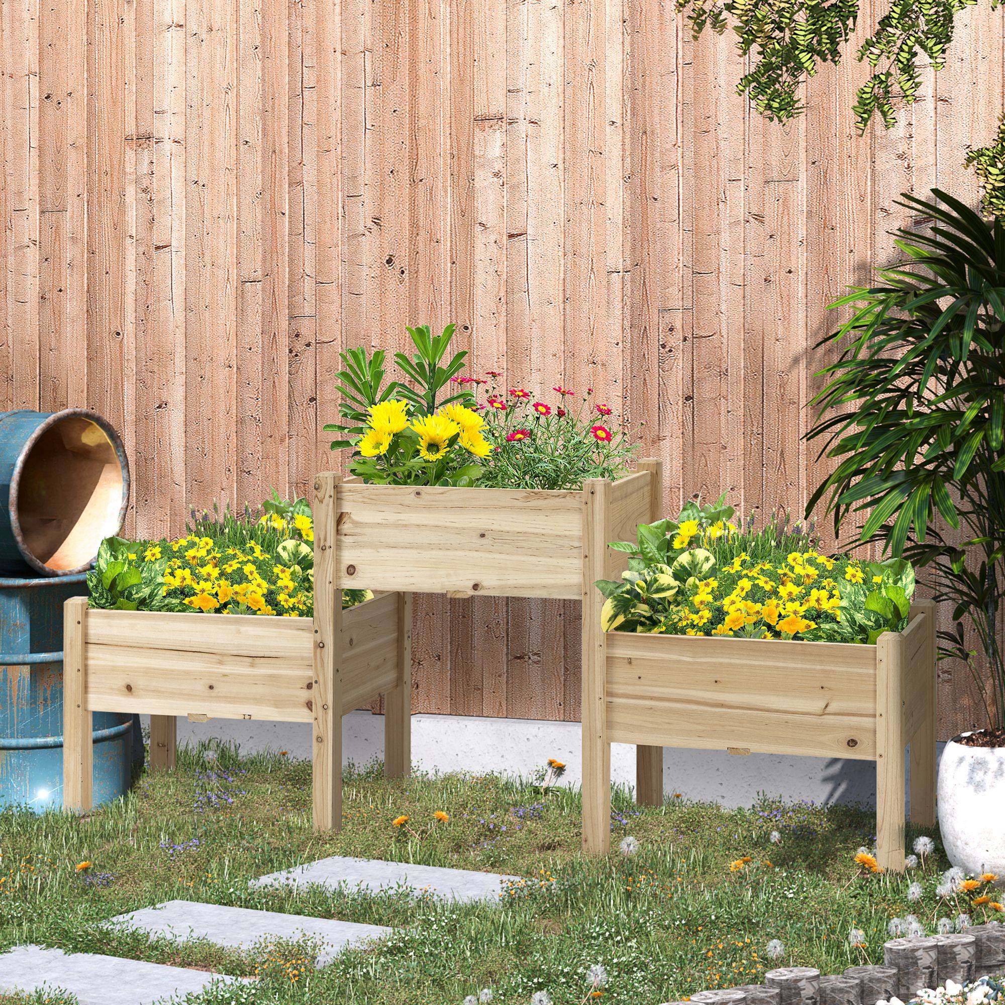 Jardinière sur Pieds carré Potager 2 étages dim. 184L x 45l x 80H cm Inserts d'irrigation Bois Sapin pré-huilé - Image 3