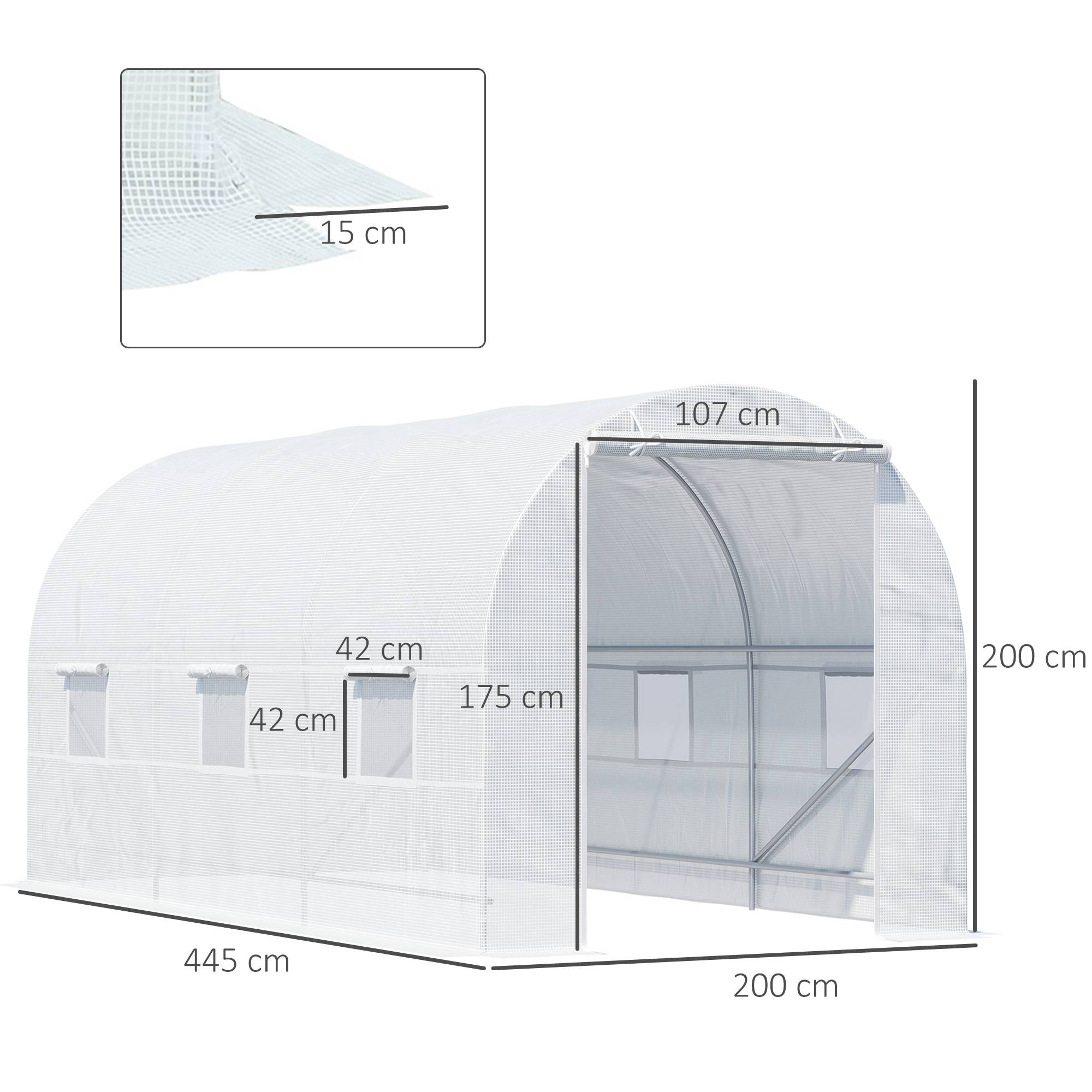 Maison Chic - Serre tunnel de jardin 9m², serre de jardin tunnel avec porte et 6 fenêtres, bâche PE 140 g/m² 445x200x200 cm blanc - Image 5