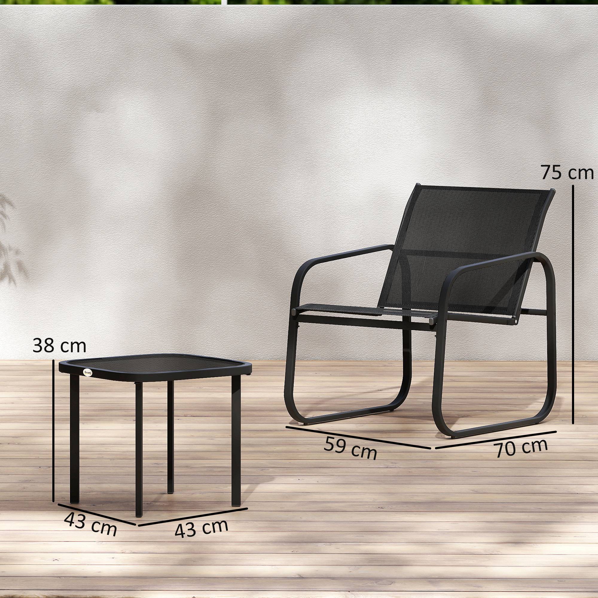 Ensemble bistrot de jardin 3 pièces | Mobilier de jardin Noir Polyester 70x59x75 cm - Image 5