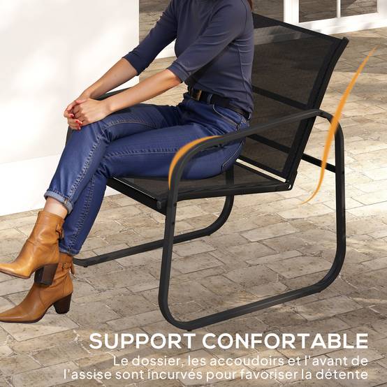 Ensemble bistrot de jardin 3 pièces | Mobilier de jardin Noir Polyester 70x59x75 cm - Image 8