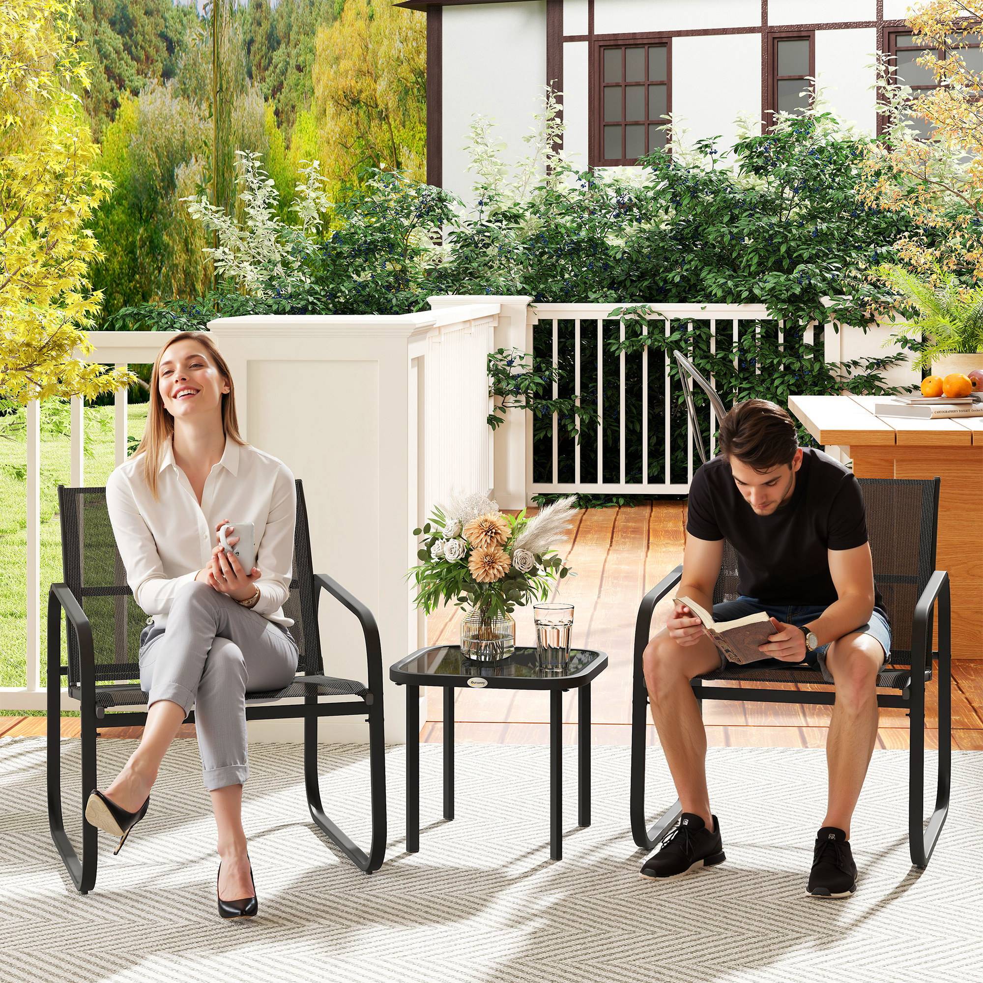 Ensemble bistrot de jardin 3 pièces | Mobilier de jardin Noir Polyester 70x59x75 cm - Image 3