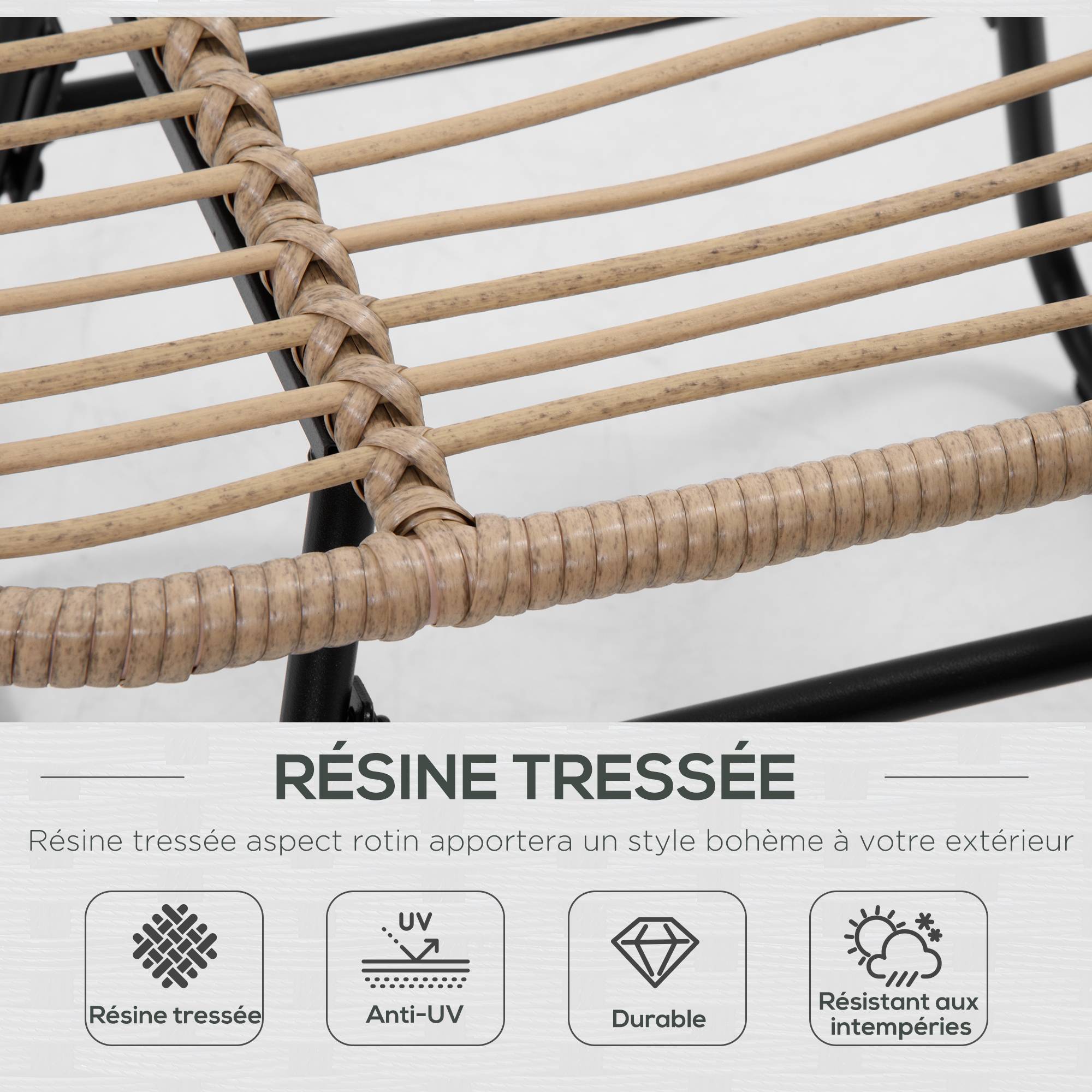 Sans Marque - Fauteuil chaise de jardin avec repose-pieds en métal époxy et résine tressée aspect rotin avec coussins - Image 6