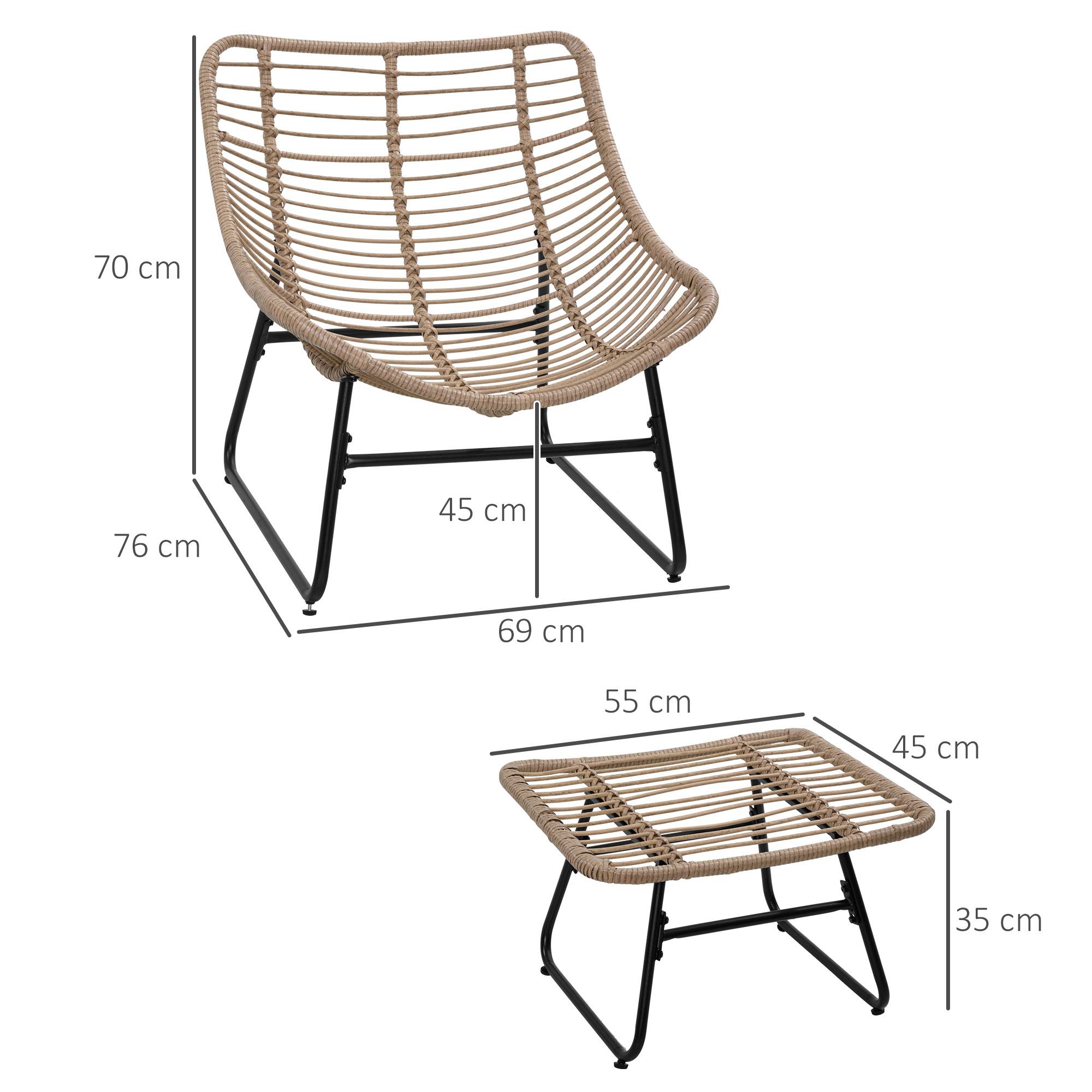 Sans Marque - Fauteuil chaise de jardin avec repose-pieds en métal époxy et résine tressée aspect rotin avec coussins - Image 5