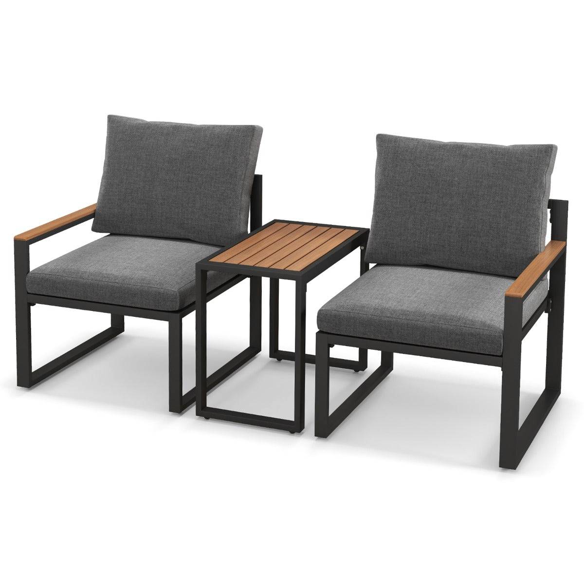 Helloshop26 - Meubles 3 pièces de patio cadre en aluminium résistant aux intempéries salon de jardin 2 fauteuils avec coussins moelleux gris - Image 1