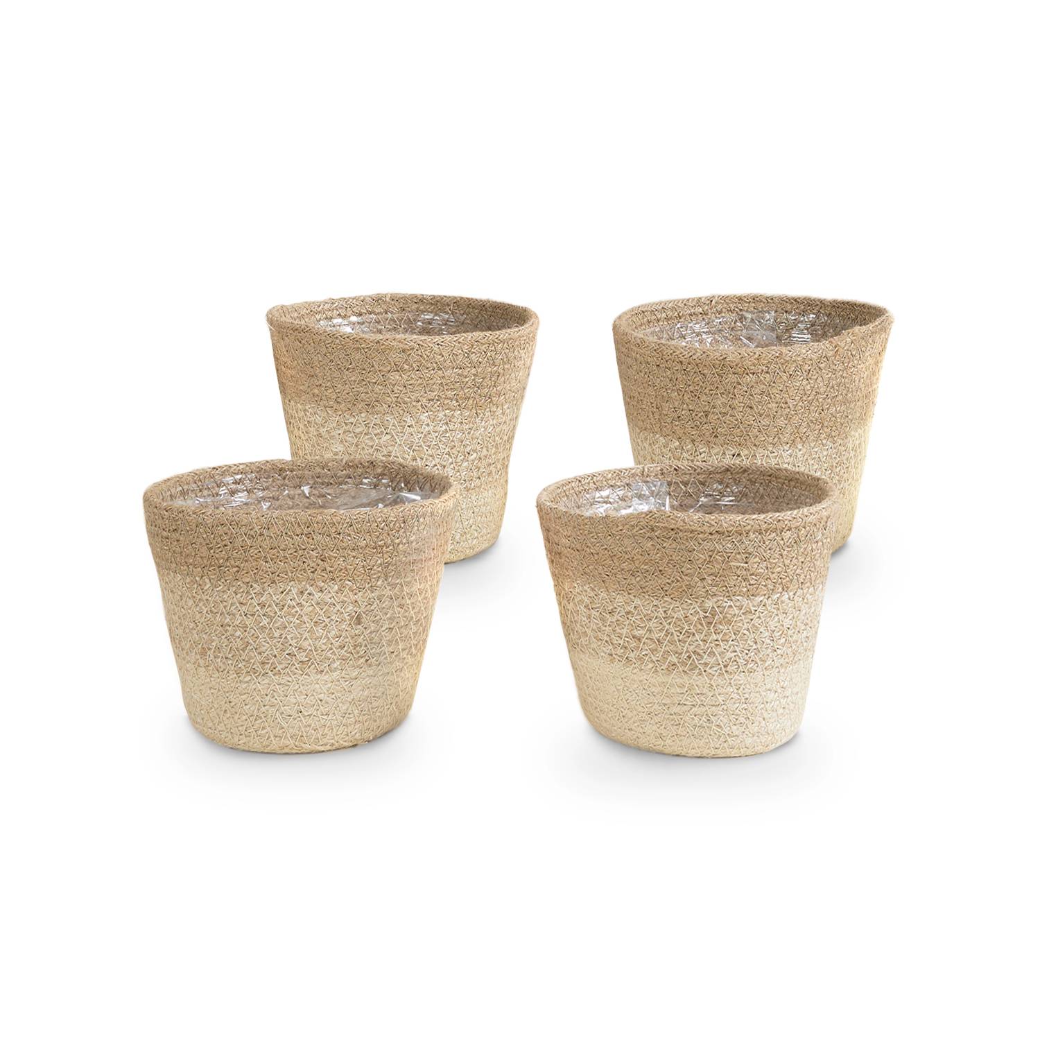 P. à Plantes Tressé Gaby - Lot de 4 Pots - Beige - Jute - Panier pour Plantes - Image 1