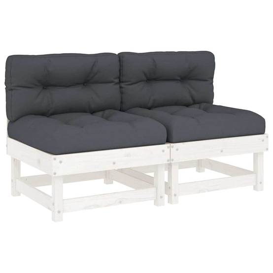 Canapés centraux avec coussins 2 pcs | Canapé D'extérieur | Sofa De Jardin blanc bois de pin massif Maison Chic - Image 1