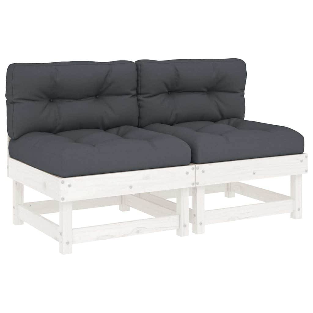Canapés centraux avec coussins 2 pcs | Canapé D'extérieur | Sofa De Jardin blanc bois de pin massif Maison Chic - Image 1