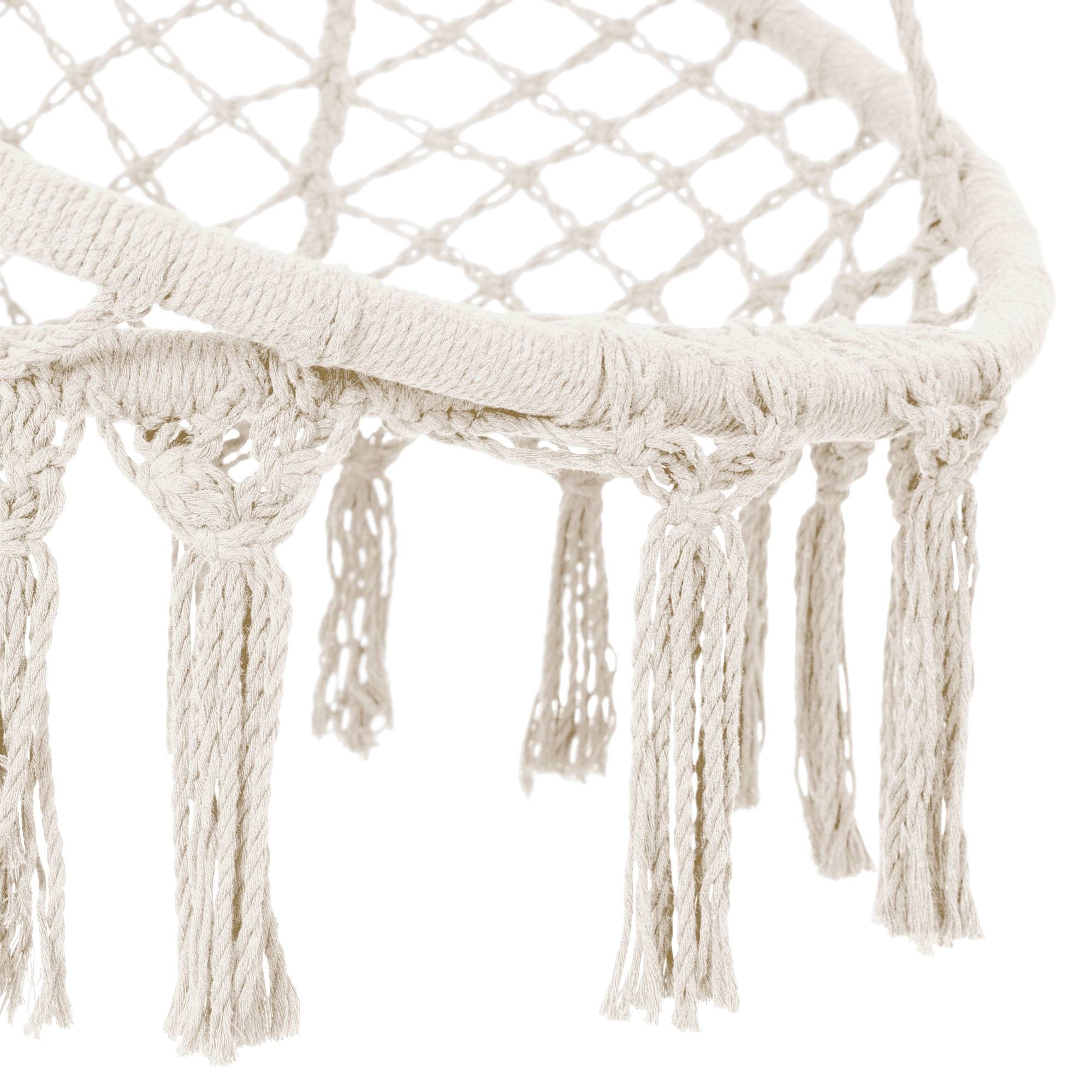 Ml-Design - Fauteuil suspendu à franges avec coussin de siège macramé balançoire beige coton - Image 5