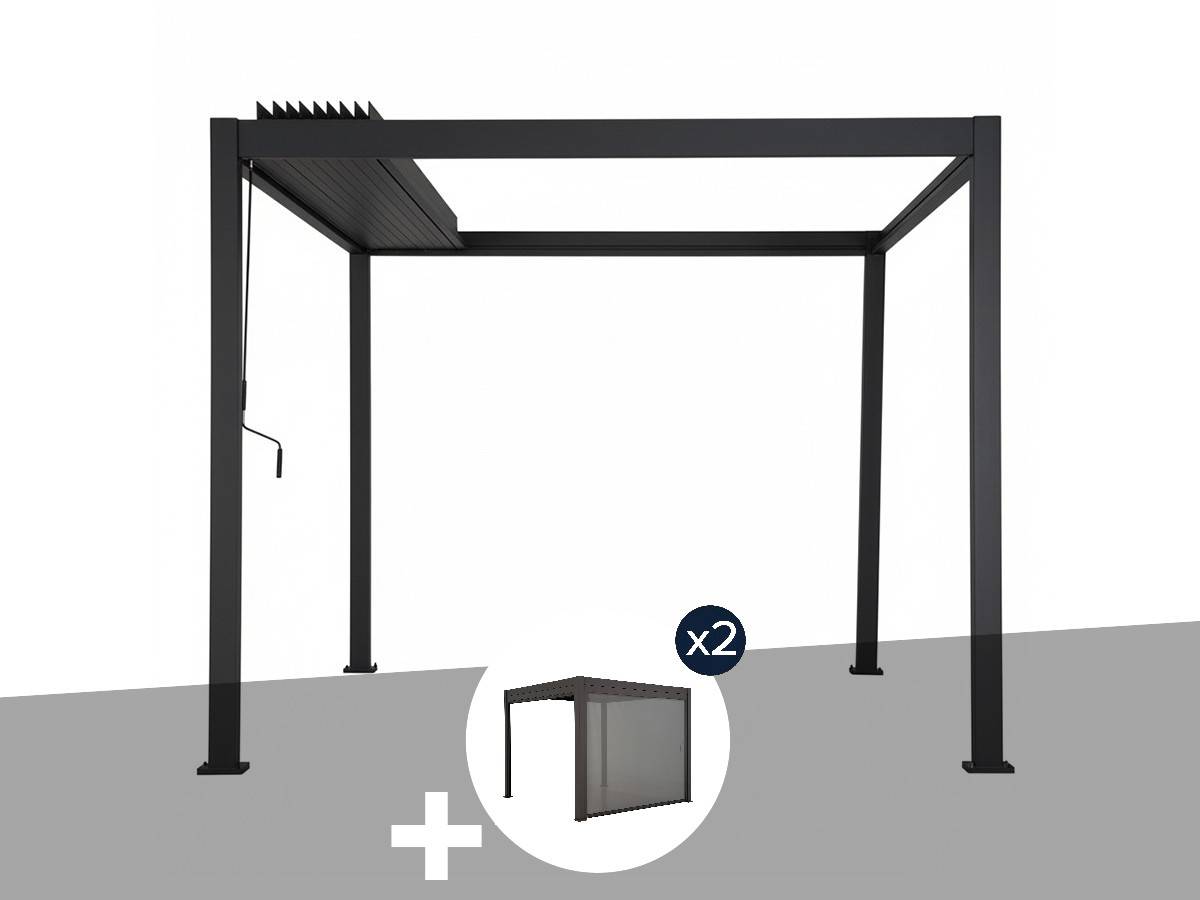 Hesperide - Kit pergola bioclimatique toit rétractable Evora Graphite 4 x 3 m Hespéride + 2 stores 4 m - Image 1