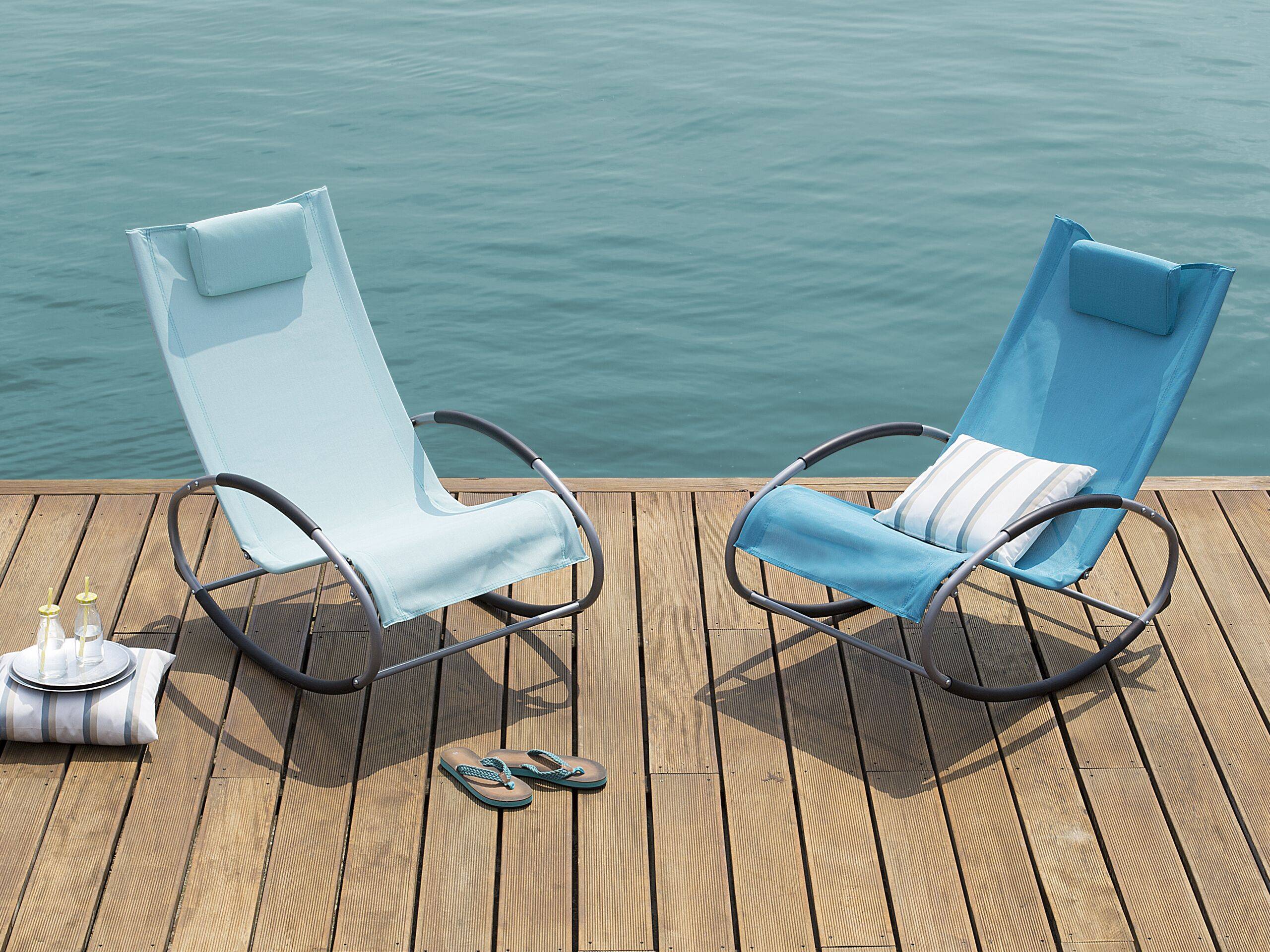 Beliani - Chaise de Jardin Transat à Bascule en Textile Bleu Clair et Acier Argenté Matières Résistantes et Durables et Design Moderne Très Confortable Beliani - Image 2
