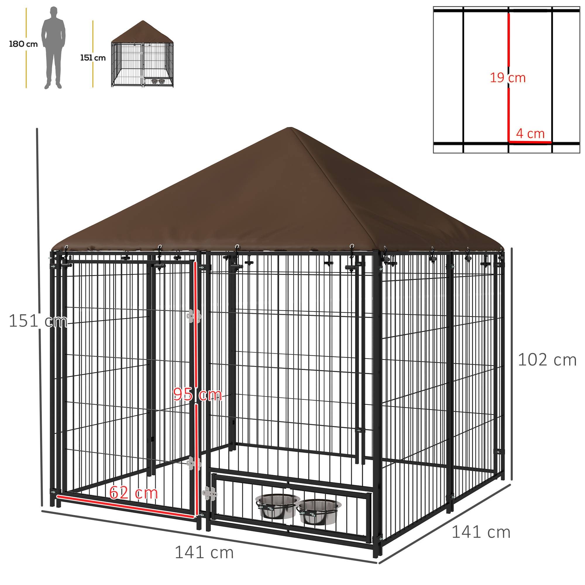 Chenil extérieur pour Chiens en métal et Tissu Oxford Support gamelle et Toit résistant aux intempéries Espace spacieux - Image 5