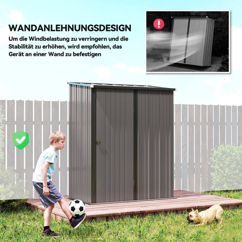 Abri de jardin en métal pour rangement extérieur avec porte verrouillable 162x95x196cm Noir - ComfortXL Outdoor Living - Image 6