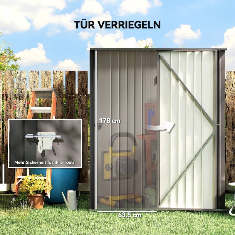Abri de jardin en métal pour rangement extérieur avec porte verrouillable 162x95x196cm Noir - ComfortXL Outdoor Living - Image 5