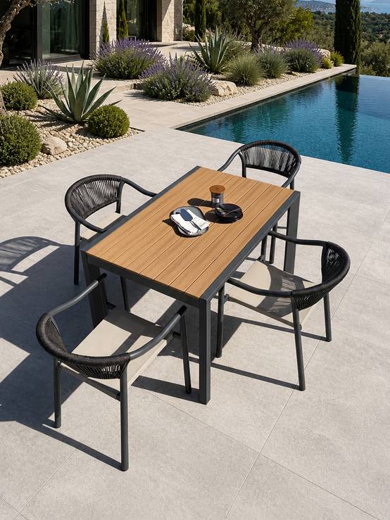 Dcb Garden - Ensemble repas de jardin 4 places en alu - Gris anthracite - TONGA - Image 1