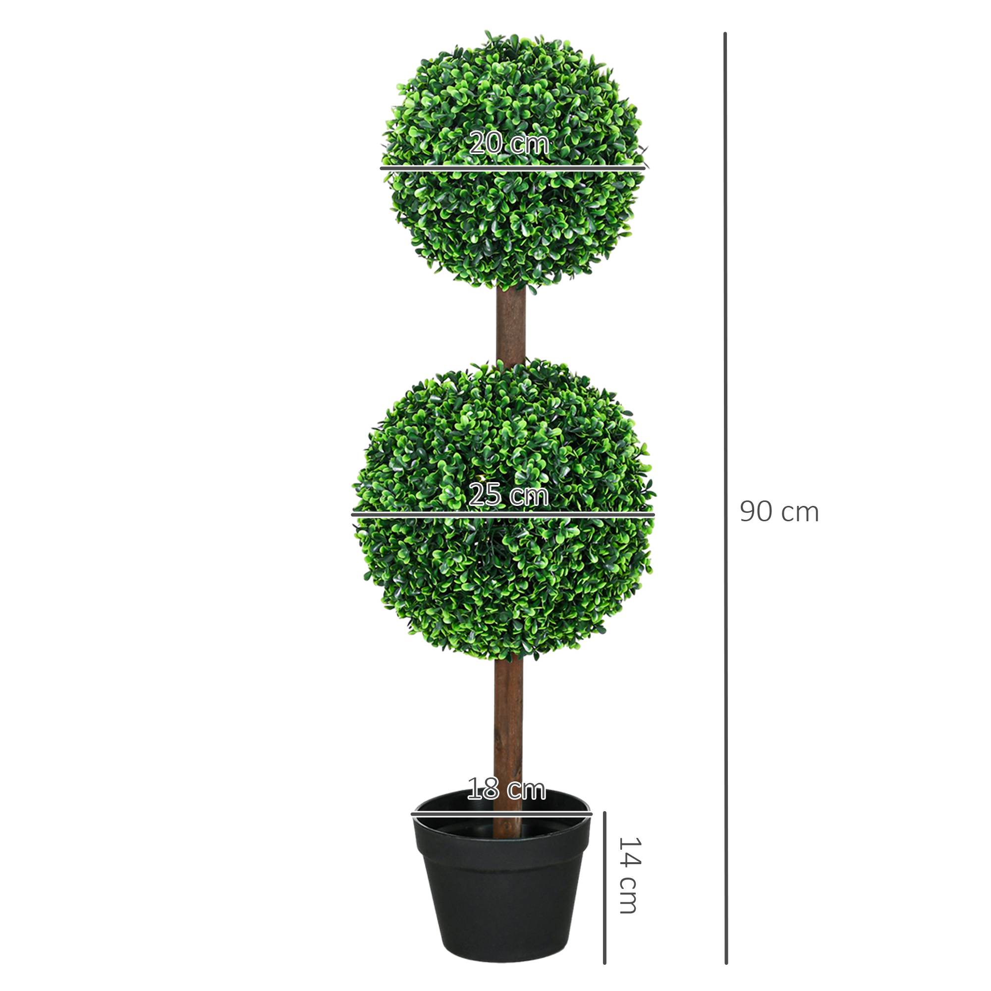 Lot de 2 buis artificiels double boules PE décoration élégante pot ciment 90cm vert - ComfortXL Outdoor Living - Image 5