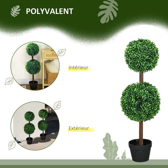 Lot de 2 buis artificiels double boules PE décoration élégante pot ciment 90cm vert - ComfortXL Outdoor Living - Image 7