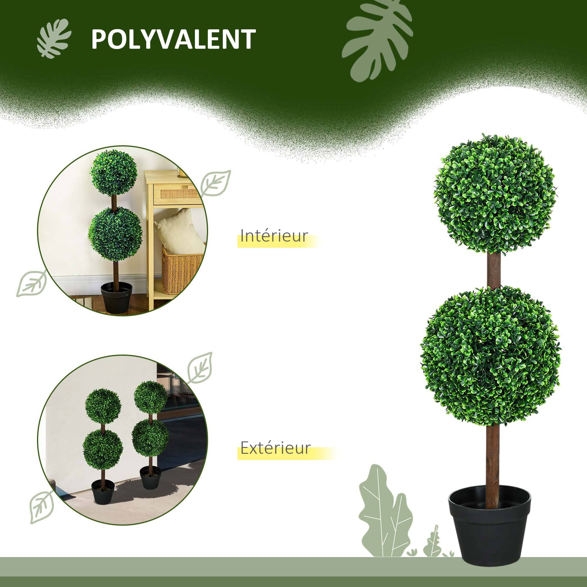 Lot de 2 buis artificiels double boules PE décoration élégante pot ciment 90cm vert - ComfortXL Outdoor Living - Image 7