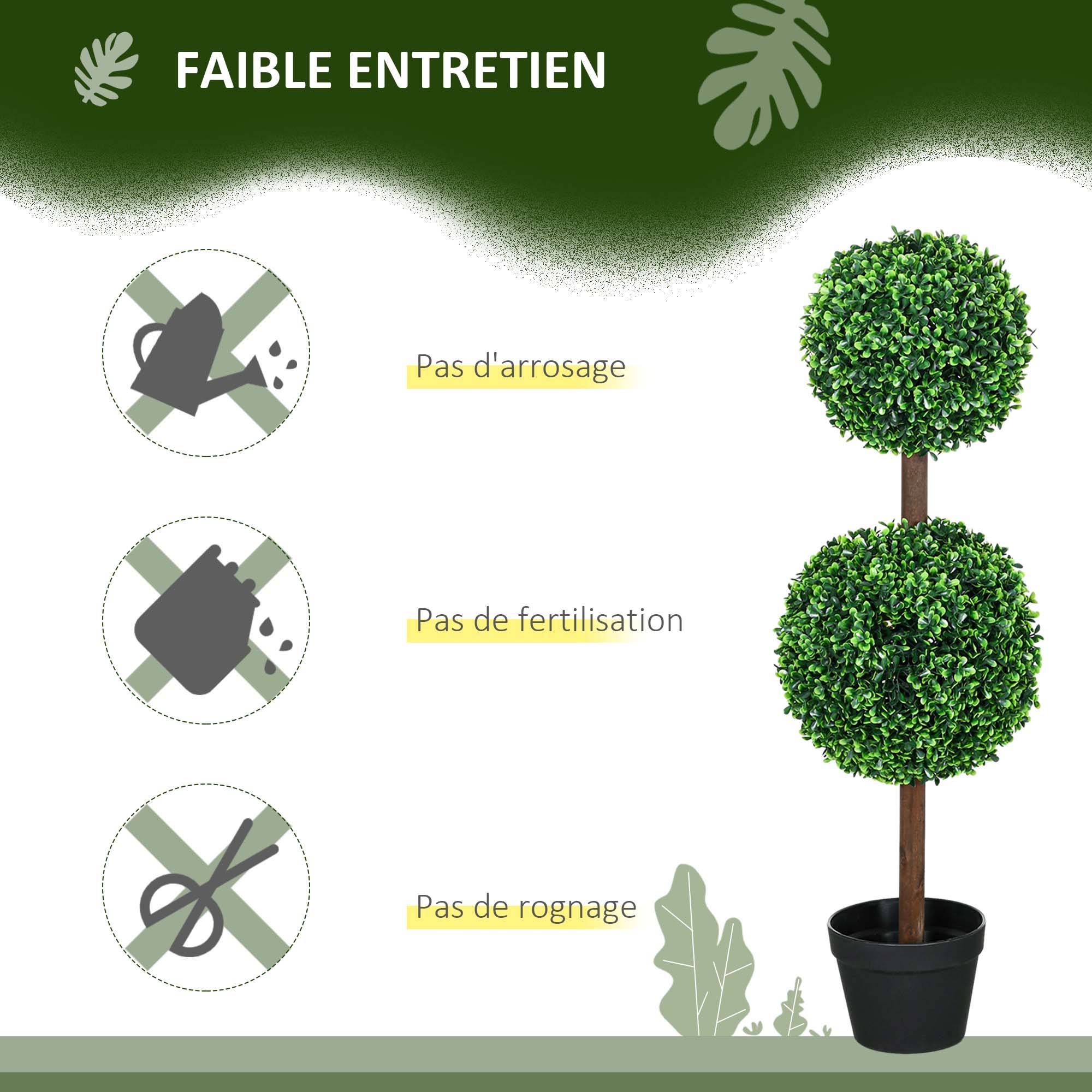 Lot de 2 buis artificiels double boules PE décoration élégante pot ciment 90cm vert - ComfortXL Outdoor Living - Image 8