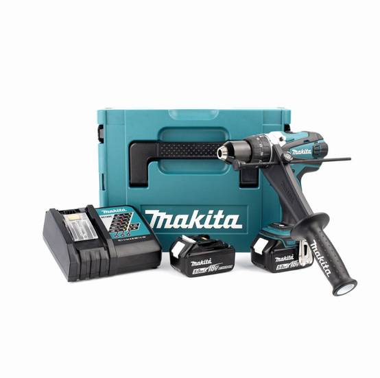 Perceuse visseuse à percussion Ø13mm - MAKITA - avec 2 batteries 18V 5.0 Ah - chargeur - MakPac- DHP458RTJ - Image 1