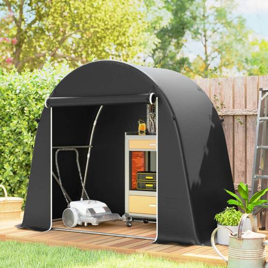 Abri de jardin tente vélo toile PE rangement extérieur porte zippée 245x120x200cm gris - ComfortXL Outdoor Living - Image 1