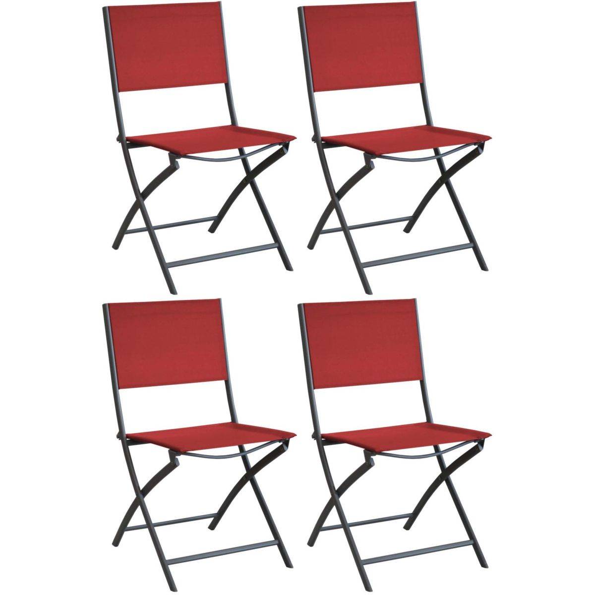 Alize - Chaise pliante en acier et toile Dream (Lot de 4) Graphite, rouge - Image 1