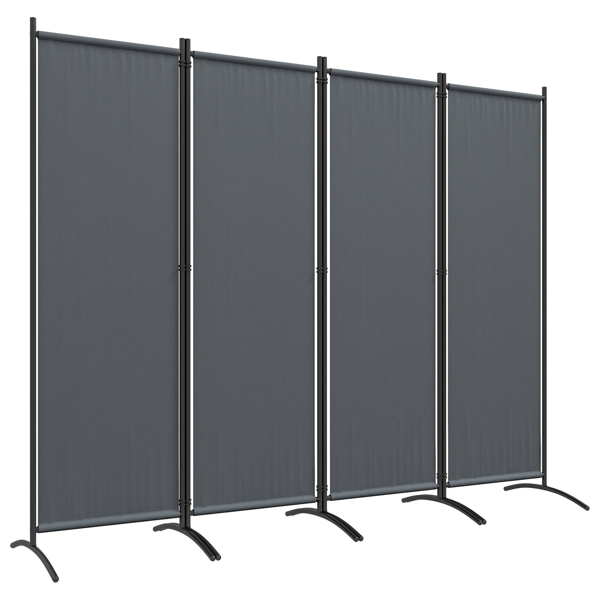 Paravent pliable 4 panneaux 221 x 172 cm, gris foncé, pour bureau ou chambre. - Image 1