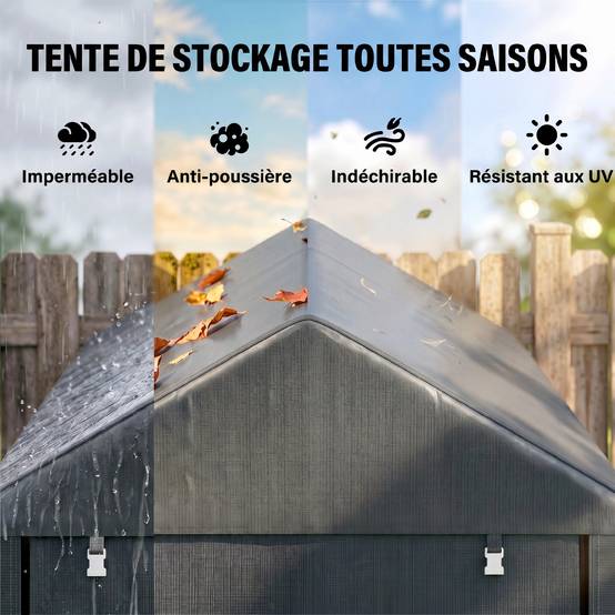 Abri stockage jardin portable, cadre métal galvanisé, grande porte, 1,2x1,8m - Image 6